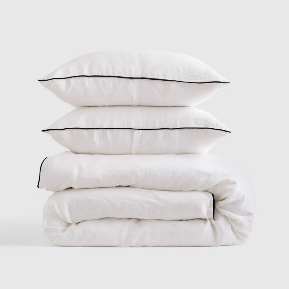 Quince European Linen Piped Duvet Cover & 2 Shams! Full/ Queen! (319)